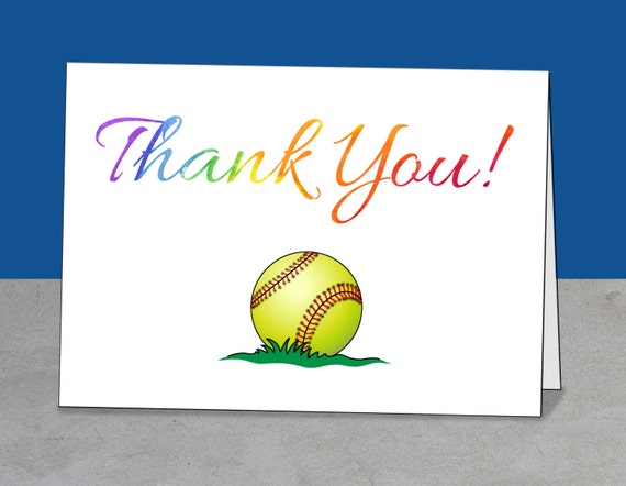 Greeting Card Rainbow Thank You Card PRINTABLE Team Thank You Card for Softball Coach Instant Download