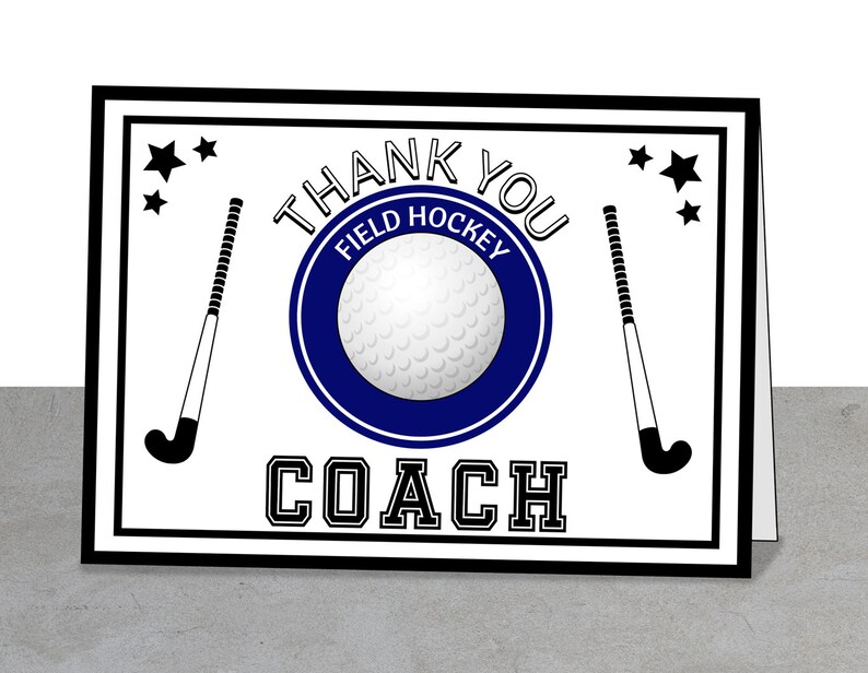 Field Hockey Coach Card, Team Thank You Card, Instant Download, 5 X 7