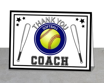 Softball Coach Thank You, Softball Coach Thank You, Printable, 5 x 7 inches, Instant Download, Softball Team, Coach Team Card, Thanks Coach