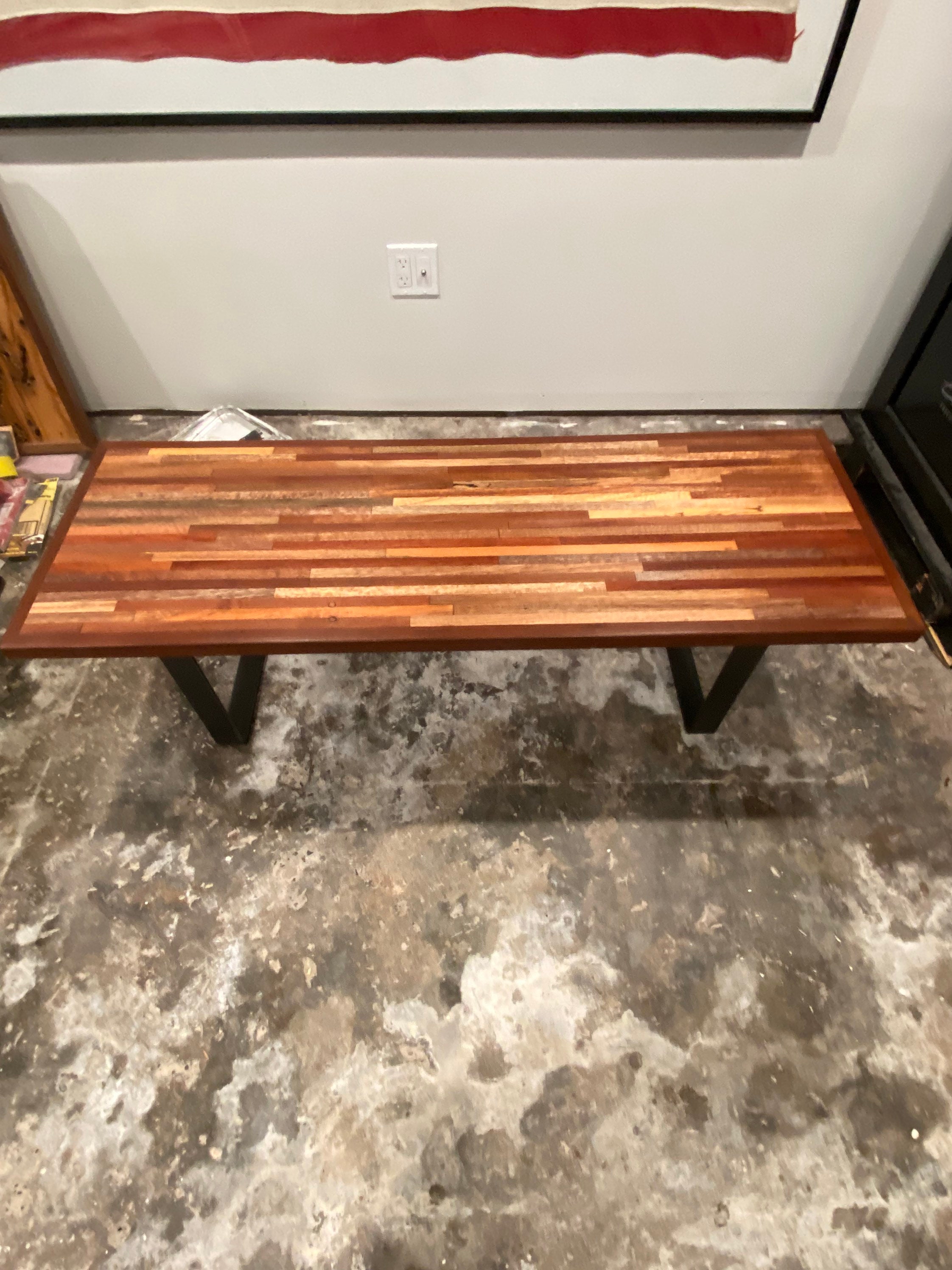 Reclaimed Narrow Wood Coffee Table with Mahogany Border Flat