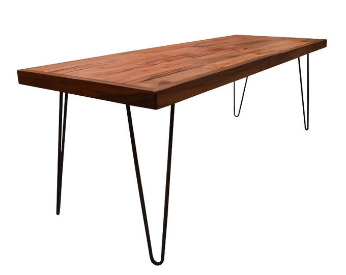 Reclaimed Wood Coffee Table with Walnut Border// Hairpin Legs