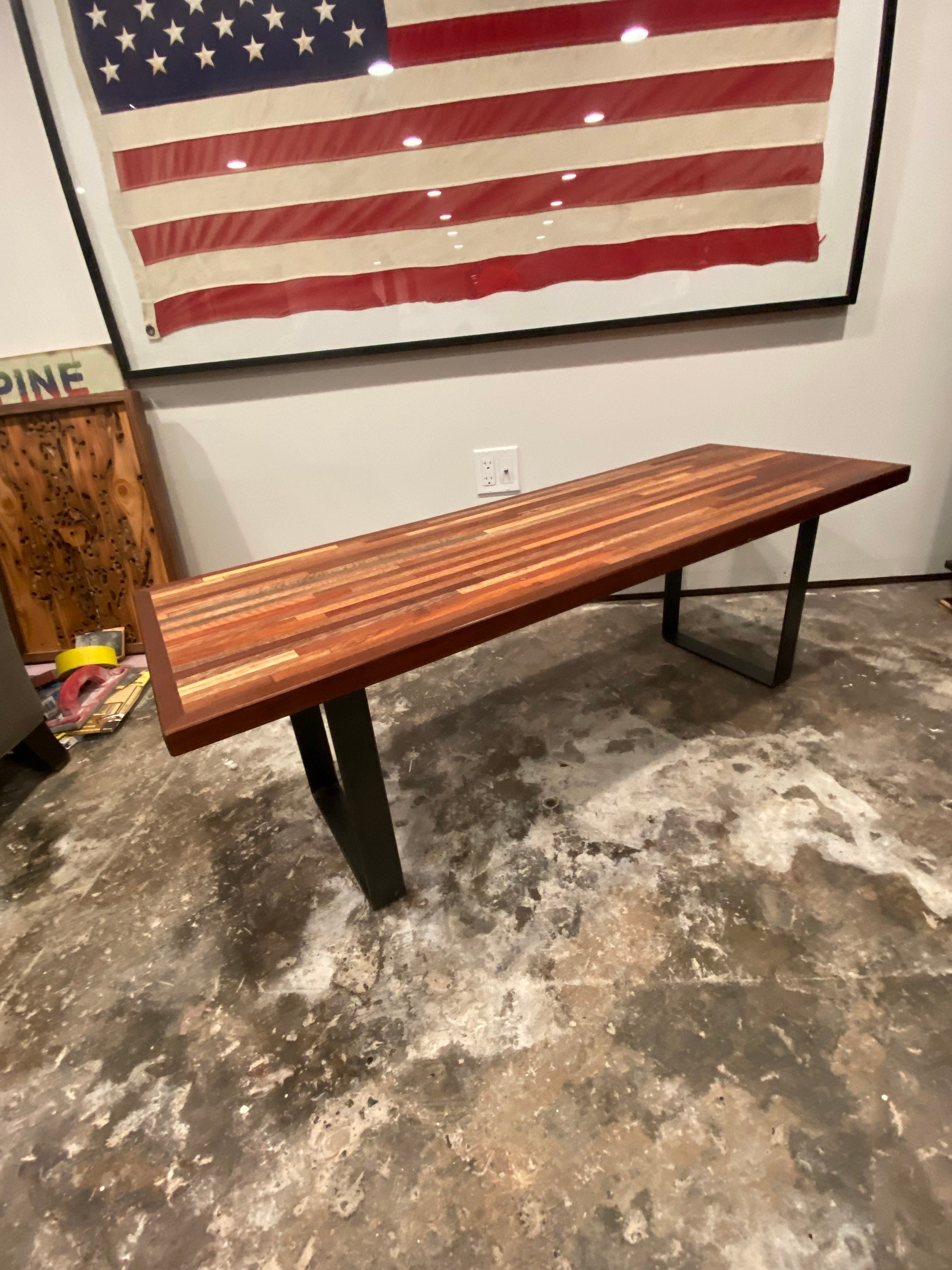 Reclaimed Narrow Wood Coffee Table with Mahogany Border // Flat Bar
