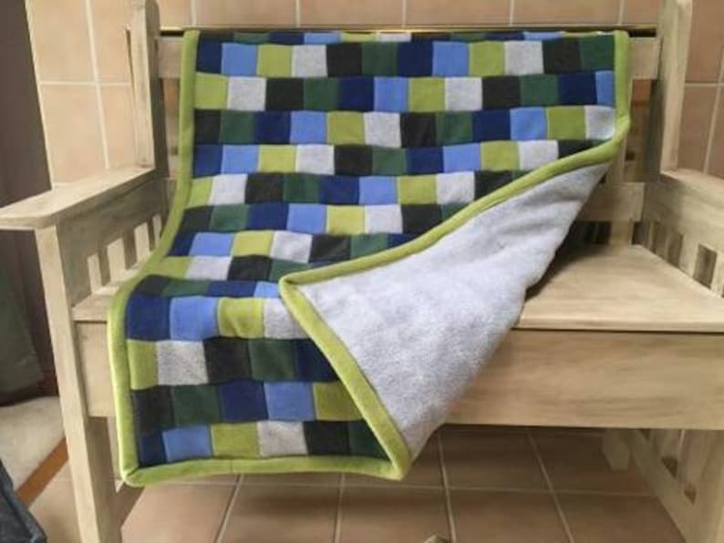Blue and green fleece baby blanket