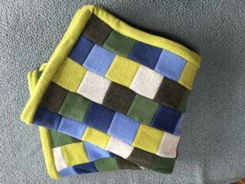 Blue and green fleece baby blanket