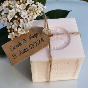 Personalized baptism wedding soap - real Marseille soap cube 100 gr 5.5 cm scented pink