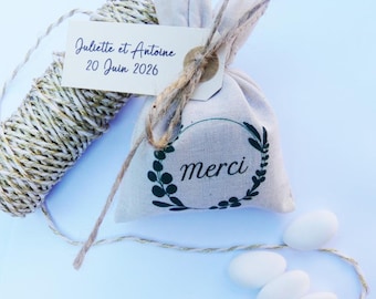Bolsa de Batismo de Casamento com Drageias - Saco de algodão personalizado - batismo de casamento no campo - bolsa de eucalipto