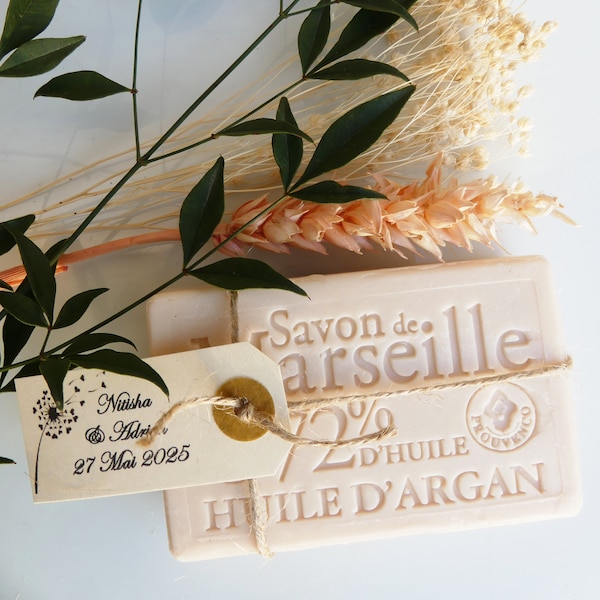 Savon personnalisé Baptême Mariage savon de Marseille parfum Argan 100 gr