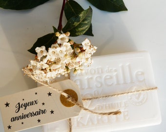 Savon personnalisé Baptême Mariage savon de Marseille parfum Karité 100 gr