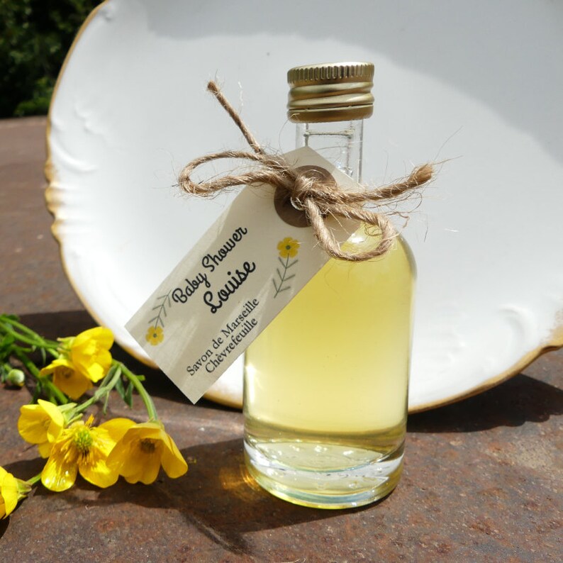 Vial Marseille Soap Liquid Honeysuckle 50ml personalized Guest Gift Wedding Personalized baptism petites fleurs