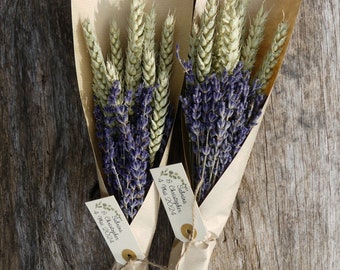 Personalized Lavender and Wheat Dried Flower Bouquet - Wedding Baptism Guest Gift