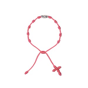 Pink Twine Rosary w/ Our Lady Of Guadalupe Silver Bead • Protection, Prayer Rope, Friendship, Gifts, Knotted Bracelet, Decenario