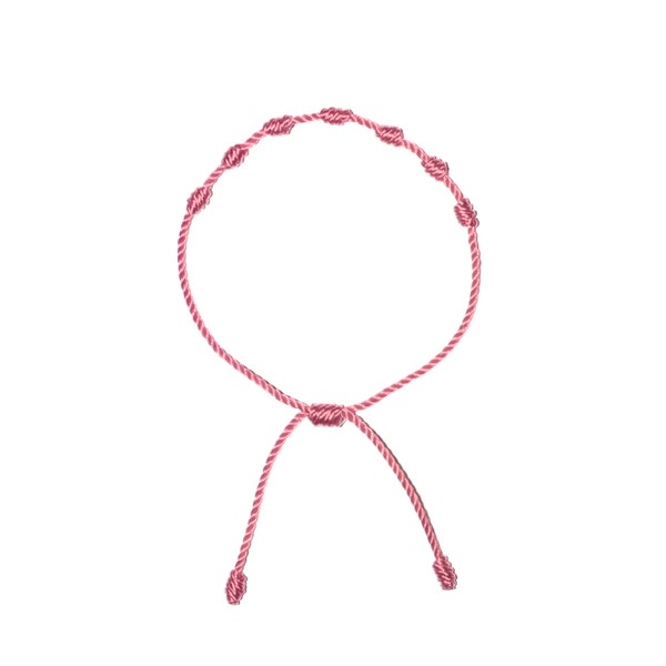 Set of 2: 7 Knots Twine Bracelet (Pink String) • Protection, Friendship, Knotted, Lucky, Kabbalah, Pulsera Siete Nudos, Potencias