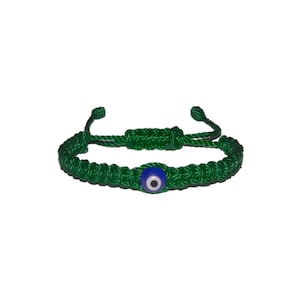 Blue Evil Eye Macrame Bracelet (Green String) • Protection, Handmade, Pulsera Mal De Ojo, Good Luck Charm, Men, Women