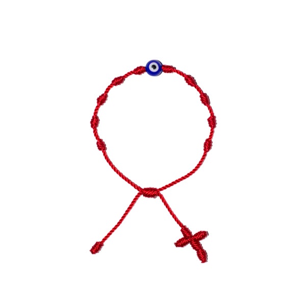 Blue Evil Eye Adult Rosary Bracelet • Protection, Handmade Jewelry, Red String, Pulsera Mal De Ojo, Nazar, Good Luck Charm