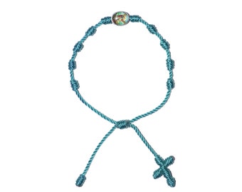 St. Michael Twine Rosary (Light Blue String) • San Miguel, Protection, Prayer Rope, Chaplet, Pulsera, Knotted Bracelet, Decenario