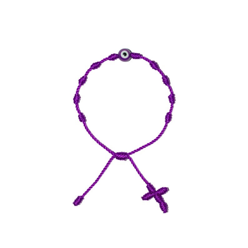 Purple String Good Luck Charm Nazar Purple Evil Eye Adult Rosary Bracelet \u2022 Protection Pulsera Mal De Ojo Handmade Jewelry