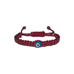 Light Blue Evil Eye Macrame Bracelet (Burgundy String) • Protection, Handmade, Pulsera Mal De Ojo, Good Luck Charm, Men, Women