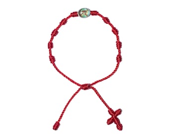 St. Michael Twine Rosary (Red String) • San Miguel, Protection, Prayer Rope, Chaplet, Pulsera, Knotted Bracelet, Decenario