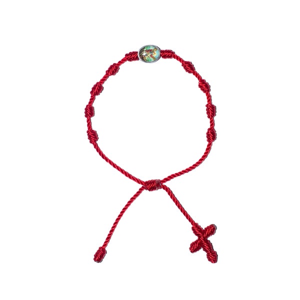 St. Michael Twine Rosary (Red String) • San Miguel, Protection, Prayer Rope, Chaplet, Pulsera, Knotted Bracelet, Decenario