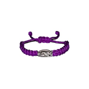 Baby Our Lady of Guadalupe Silver Bead Macrame Bracelet (Purple) • Protection, Newborn, Son/Daughter, Pulsera Virgen De Guadalupe