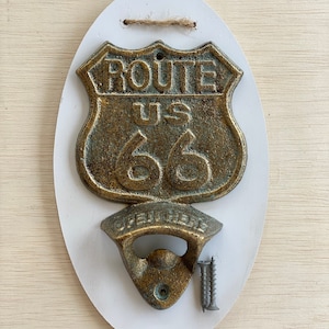 Enjoy Your Beverages with Our Vintage-Inspired Route 66 Wall Mounted Bottle Opener