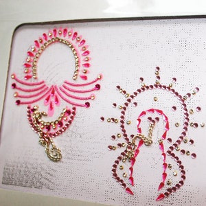 PINK Whiskers Burlesque Pasties Lingerie Vajazzle - Intimate Classic Crystal Vajazzle Nipple & Breast Stick on Jewel Pasties (BOX-P-4)