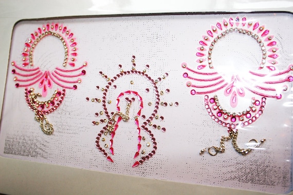 PINK Whiskers Burlesque Pasties Lingerie Vajazzle - Intimate Classic Crystal Vajazzle Nipple & Breast Stick on Jewel Pasties (BOX-P-4)