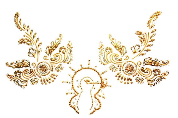 Erotic Playful Nipple Gemstone Pasties Lingerie, Gold Burlesque Costume Lingerie,Pasty Heart