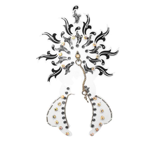 Ultimate Crystal Sun Flame Tattoo Body Crystal Silver Stick On for Body Crotch Navel with Hanging Chain Box(P-2)