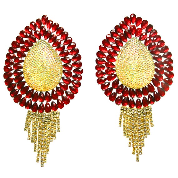Puff Heart Nipple Pasties Breast Pasty Non Piercing Bijoux Flamboyant With Dangling Tassel Crystal reusable