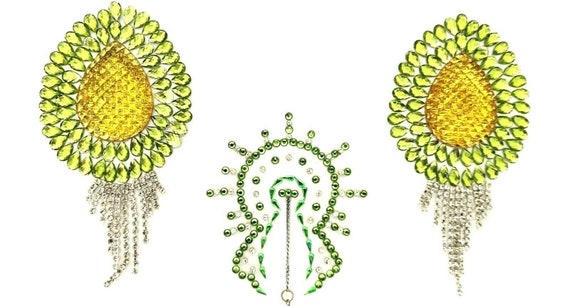 Valentines Sexy Breast SHOWGIRL Costume Reusable Nipple Pasties Breast Puff Shell Heart Green Pasty Non Piercing Bijoux Flamboyant