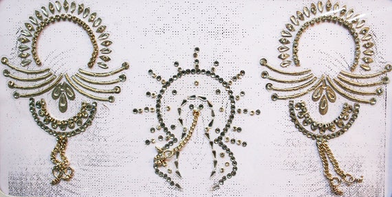 Silver Whiskers Burlesque Pasties Costume Lingerie Vajazzle - Intimate Classic Crystal Vajazzle Nipple Stick on Jewel Pasties (BOX-P-4)