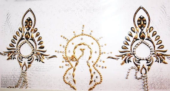 Black Golden Playful Burlesque Gemstone Pasties, Burlesque Costume Lingerie,Pasty (BOX-P-3)