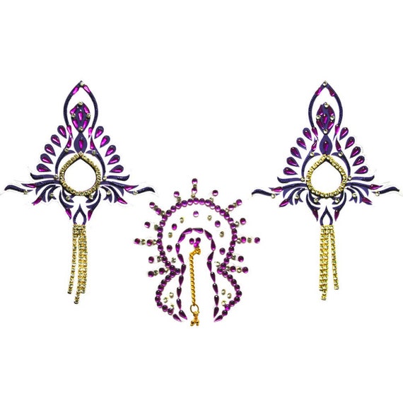 Purple Bridal Pasty Intimate Nipple & Breast Jewel Non Piercing Pasties Jewelry reusable