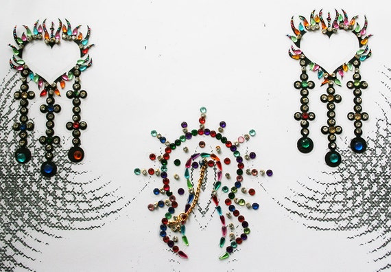 Non Piercing Burlesque Jewelry, sexy gifts for her Pasties Jewels Intimate in crystals . Valentines Nude costume Outfit.