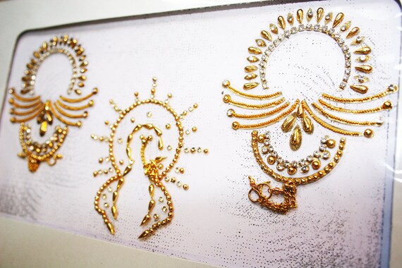 Gold Whiskers Burlesque Pasties Costume Lingerie Vajazzle - Intimate Classic Crystal Vajazzle Nipple & Breast Jewel Pasties (BOX-P-4)