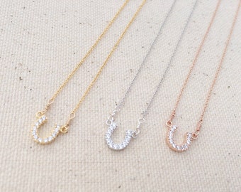 Horseshoe Necklace • Sparkling Zirconia Horseshoe • Handmade • Dainty • Hand Wired Connections • Great for Bridesmaid, Birthday & Love Gift