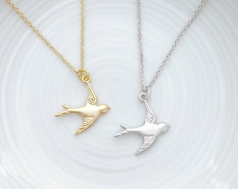 Bird Necklace • Delicate Soar Bird in Gold or Silver • Graceful Matte Finish Bird • Gift for Christmas, Bridesmaid, Friendship and Love All