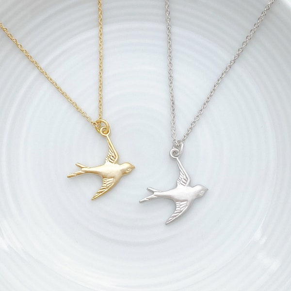 Bird Necklace • Delicate Soar Bird in Gold or Silver • Graceful Matte Finish Bird • Gift for Christmas, Bridesmaid, Friendship and Love All