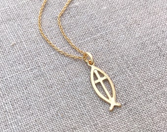 Fish Cross Necklace • Christian Necklace • Cross • Shiny and Dainty • Perfect Gift for Graduation, Birthday, Baptism and for Everyday Wear