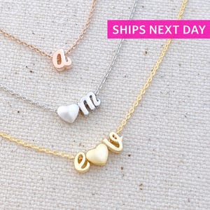 Mother&#39;s Day Sale • Initial Necklace • TINY and Dainty • LOWER CASE Initials • Heart • Letters + Heart • Mother&#39;s Day Gift, Birthday Gift