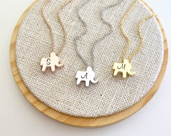 Elephant Necklace • Personalized • Hand Stamped Initial • Kids Necklace • Elephant Charm • Great Gift for Elephant Lovers, Children and All