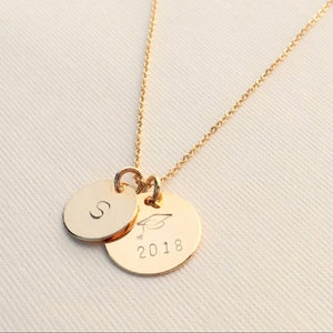 Graduation Necklace Class of 2023 Personalized Graduation Cap with 2023 or any year 15 & 12mm two discs Great Gift for Graduate image 2