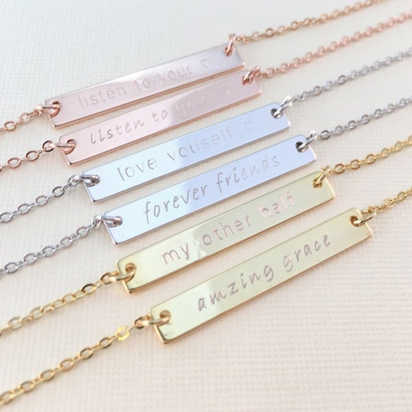 SALE • Gold Bar Necklace • Name Necklace • Personalized • Express Yourself: Name, Date or Short Phrase • Great Gift for Mother's Day and All