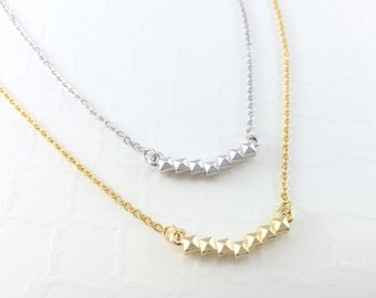 Geometric Cubed Curved Gold Bar Necklace • Dainty Necklace • Handmade • Good for Bridesmaid, Birthday and For Everyday Wear