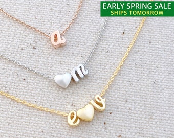 Mother's Day Sale • Initial Necklace • TINY and Dainty • LOWER CASE Initials • Heart • Everyday Gift, Birthday, for Mothers, Love Gift