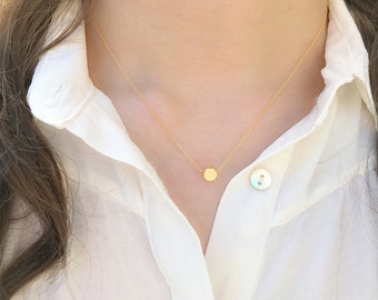 Tiny Gold Button Pendant Necklace/ Handmade / Dainty Necklace / Good for Bridesmaid, Graduation, Love Gift / Everyday Necklace
