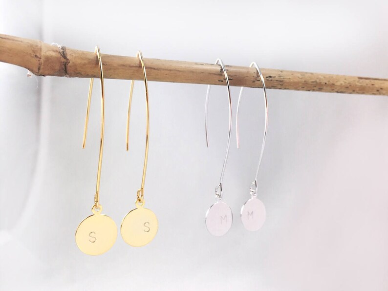 Arc Earrings \u2022 Arc Ear Threaders \u2022 Personalized Earrings \u2022 HAND Stamped Initial \u2022 Open Hoop \u2022 Wire Form \u2022 Perfect Gift for Friends /& Family
