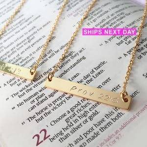Personalized Gold Bar Necklace, Engraved Bible Verse, Religious Gift