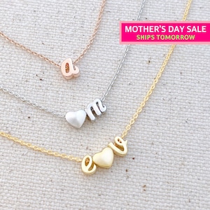 Mother's Day Sale Initial Necklace TINY and Dainty LOWER CASE Initials Heart Everyday Gift, Birthday, for Mothers, Love Gift image 1